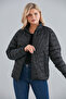Women's Black Zippered Puffer Coat with Inner Pocket - 4