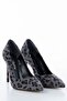 Pointed Toe Suede Gray Leopard Pattern Thin Heel Stiletto - 8