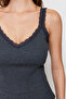 Anthracite Cotton Lace Ribbed Knitted Pajamas Set Thmss24Pt00006 - 5