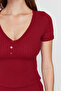 Bordo Düğme Detaylı Fitilli Şortlu Örme Pijama Takımı THMSS24PT00097 - 5