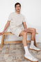 Beige Slogan Printed Knitted Shorts Pajama Set TMNSS24PT00001 - 4