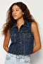 Koyu Mavi More Sustainable Crop Denim Yelek TWOSS24YE00029 - 2