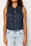 Koyu Mavi More Sustainable Crop Denim Yelek TWOSS24YE00029 - 5