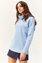 Women's Baby Blue Degaje Collar Hooded Loose Blouse BLZ-19002480 - 5