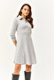 Women's Gray Polo Collar Buttoned Mini Flared Dress ELB-19002030 - 2