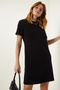 Women's Black Crew Neck Casual Combed Cotton Dress OW00026 - 3
