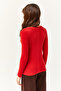 Women's Red Thick Banded V-Neck Hooded Blouse BLZ-19002387 - 2