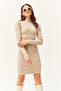 Women's Stone Half Fisherman Princess Sleeve Ribbed Mini Dress ELB-19002006 - 4