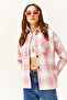 Women's Ecru Pink Single-Pocket Thick Plaid Flannel Shirt GML-19000736 - 4