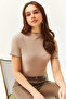 Women's Beige Baby Overlocked Knitted Blouse BLZ-19002472