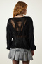 Women's Black Boat Neck Seasonal Openwork Knitwear Sweater MW00134 - 4