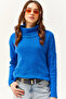 Woman's Sax Blue Degaje Collar Raised Loose Blouse BLZ-19002480 - 2