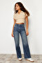 Koyu Mavi Paça Detaylı Yüksek Bel Wide Leg Jeans TWOSS24JE00149 - 2