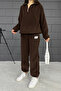 Women's Polar Fabric Brown Oversize Tracksuit Set - 4