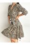 Women's Double Breasted Collar Patterned Camisole Dress with Belt (Color) - 7