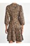 Women's Double Breasted Collar Patterned Camisole Dress with Belt (Color) - 5