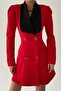 Women's Red Atlas Fabric Jacket Design Wide Collar Long Sleeve Mini Dress 170