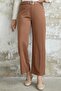 Belted Piping Detail Scuba Crepe Trousers - Tan