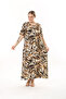 WOMEN'S LARGE SIZE BLACK BROWN YELLOW PATTERN SHORT SLEEVE LYCRAL DRESS - 7