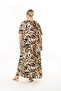 WOMEN'S LARGE SIZE BLACK BROWN YELLOW PATTERN SHORT SLEEVE LYCRAL DRESS - 3