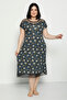 Patterned Pocketed Tulle Detailed Combed Cotton Modal Plus Size Short Sleeve Cotton Dress - 5