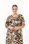 WOMEN'S LARGE SIZE BLACK BROWN YELLOW PATTERN SHORT SLEEVE LYCRAL DRESS - 4