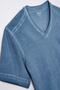 Blue V-Neck Cotton Acid Wash T-shirt - 4