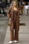 V-Neck Ribbed Tank Top U Long Sleeve Pocket Cardigan Elastic Waist Straight Leg Trousers Knitwear Triple Set