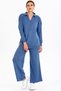 V Polo Neck Long Sleeve Sweater Elastic Waist Straight Leg Trousers Knitwear Basic Seasonal Double Set - 4