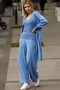 V-Neck Ribbed Tank Top U Long Sleeve Pocket Cardigan Elastic Waist Straight Leg Trousers Knitwear Triple Set - 4