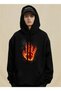 Burning Hand Printed Black Color Hooded Oversized Sweatshirt