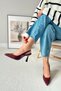 Spark Patent Leather Burgundy Pointed Toe Back Open Stiletto Evening Dress Cherry Red Heeled Women's Shoes - 4