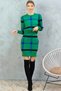 Round Crew Neck Color Block Striped Short Sweater Elastic Waist Slit Skirt Double Knitwear Set