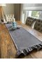 İnci Vintage Velvet Textured Seamless Ruffled Anthracite Smoked Gray Runner