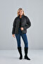 Women's Black Zippered Puffer Coat with Inner Pocket - 3