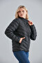 Women's Black Zippered Puffer Coat with Inner Pocket - 7