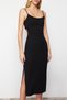 Black Cut Out Detailed Slit Body Fitted Strap Midi Flexible Knitted Pencil Dress TWOSS24EL00139 - 7
