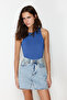 Light Indigo Halter Neck Body Fitting Stretchy Bottom Snap Fastener Knitted Body Twoss20Bd0044 - 3