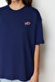 Navy %100 Cotton Printed Oversized/Wide Fit Crew Neck Knitted T-Shirt TWOSS23TS00329 - 5