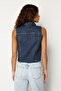 Koyu Mavi More Sustainable Crop Denim Yelek TWOSS24YE00029 - 6