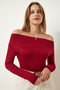 Women's Burgundy Boat Neck Knitted Blouse RX00046 - 2