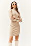 Women's Stone Half Fisherman Princess Sleeve Ribbed Mini Dress ELB-19002006 - 2
