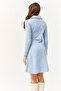 Women's Baby Blue Polo Collar Buttoned Mini Flared Dress ELB-19002030 - 5