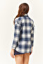 Women's Ecru Indigo Single Pocket Thick Plaid Lumberjack Shirt GML-19000736 - 6