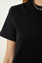 Women's Black Crew Neck Casual Combed Cotton Dress OW00026 - 4