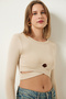 Women's Cream Cut Out Detailed Crop Blouse CE00091 - 3