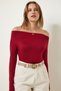 Women's Burgundy Boat Neck Knitted Blouse RX00046 - 3
