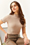Women's Beige Baby Overlocked Knitted Blouse BLZ-19002472 - 3