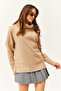 Women's Camel Degaje Collar Ribbed Loose Blouse BLZ-19002480 - 2