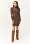 Women's Bitter Brown Half Fisherman Princess Sleeve Ribbed Mini Dress ELB-19002006 - 2